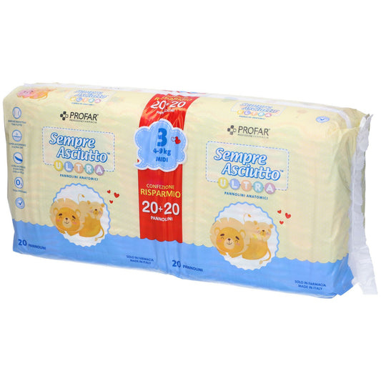 PROFAR Sempre Asciutto Ultra Confezione Risparmio Taglia 3 (4-9 kg) 20+20 pannolini