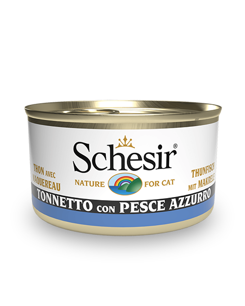 Schesir Tonnetto Con Pesce Azzurro Cibo Umido Gatti Adulti Lattina 85g