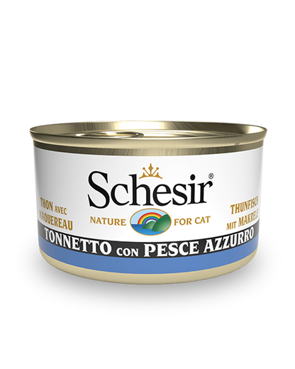 Schesir Tonnetto Con Pesce Azzurro Cibo Umido Gatti Adulti Lattina 85g