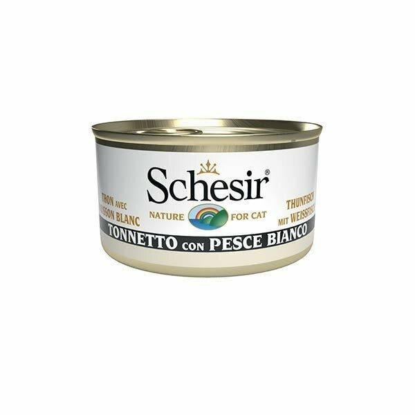 Schesir Tonnetto Con Pesce Bianco Cibo Umido Gatti Adulti Lattina 85g