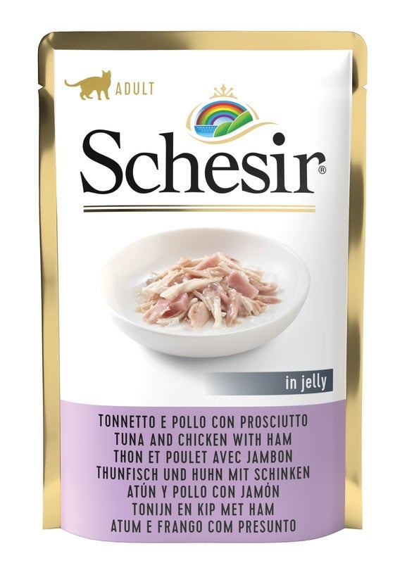 Schesir Tonnetto E Pollo Con Prosciutto In Jelly Cibo Umido Gatti Adulti Bustina 85g