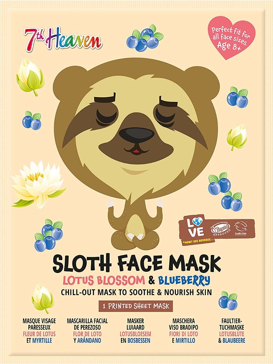 7th Heaven Maschera Viso Tessuto Stampa Bradipo Bambini 6 Anni+