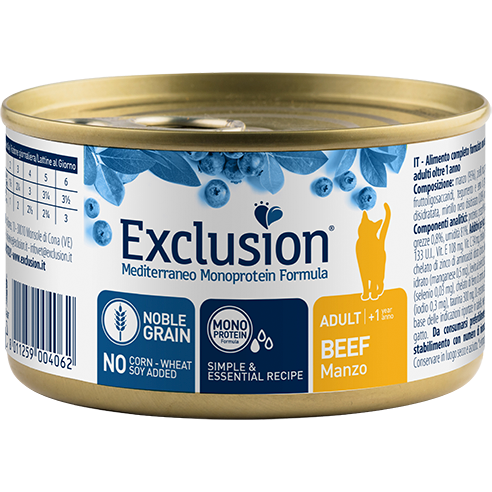 Exclusion Mediterraneo Monoprotein Noble Grain Cibo Umido Manzo Per Gatti Adulti 85g