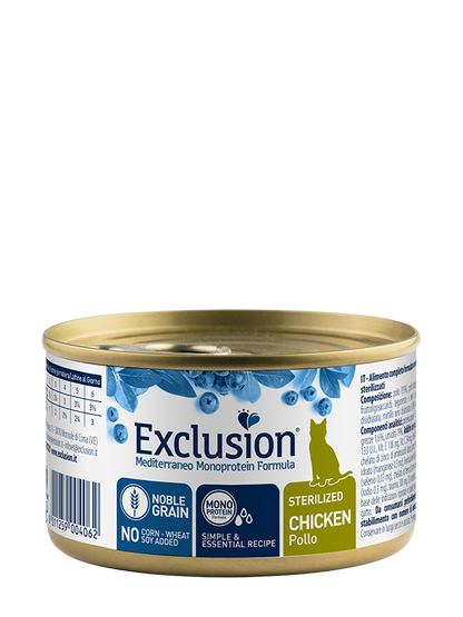 Exclusion Mediterraneo Noble Grain Gatto Adulto Sterilizzato Al Pollo Lattina 85gr