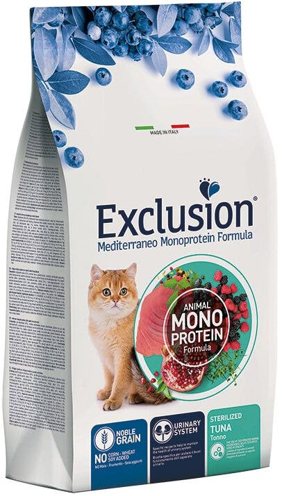 Exclusion Mediterraneo Monoprotein Noble Grain Sterilized Cibo Secco Tonno Per Cani Adulti 300g