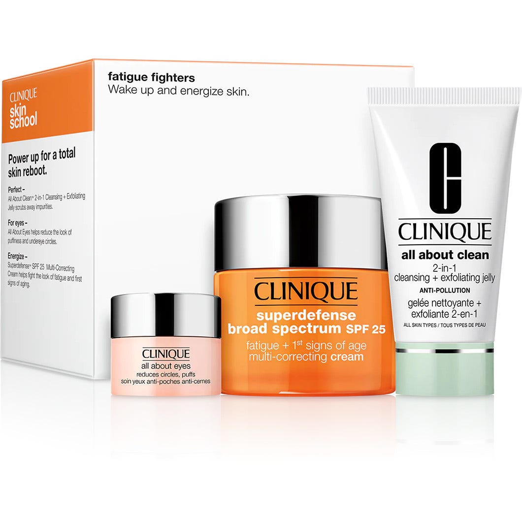 Clinique Set Superdefense Primi Segni Del Tempo Trattamento Giorno 50ml+Contorno Occhi 5ml+Detergente 30ml