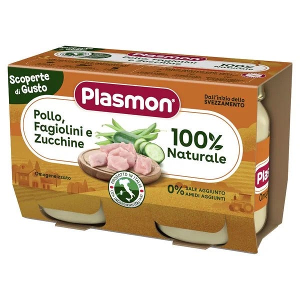 Plasmon Omogeneizzato Scoperte Di Gusto Pollo Fagiolini e Zucchine 6M+ 2x120g