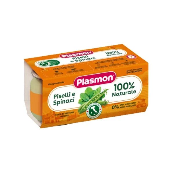 Plasmon Omogeneizzato Piselli e Spinaci 6M+ 2x80 g