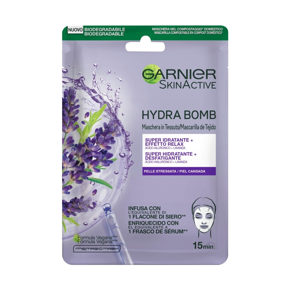 Garnier Maschera In Tessuto Hydra Bomb Con Acido Ialuronico E Lavanda 28g