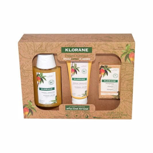 Klorane Cofanetto Rituale Capelli Secchi al Mango&nbsp;Shampoo 100ml + Balsamo 50ml + Shampoo Solido 80g