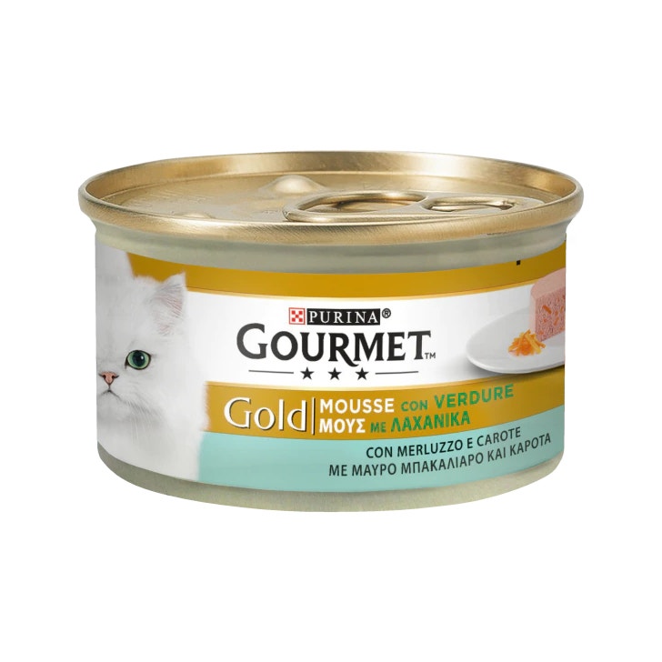 Purina Gourmet Gold Mousse Con Merluzzo E Carote Per Gatti Lattina 85g