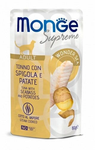 Monge Supreme Pezzetti Di Tonno Con Spigola E Patate Per Gatti Adulti Busta 80g
