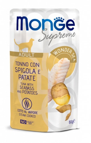 Monge Supreme Pezzetti Di Tonno Con Spigola E Patate Per Gatti Adulti Busta 80g