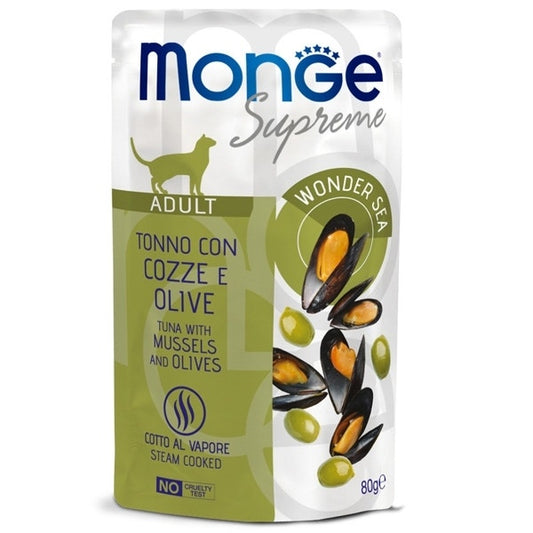 Monge Supreme Pezzetti di Tonno con Cozze Olive Cibo Umido Gatti Adulti 80g
