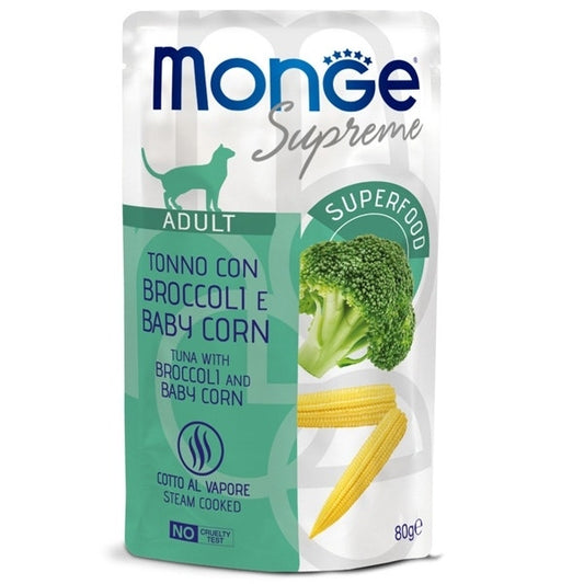 Monge Supreme Pezzetti di Tonno con Broccoli Baby Mais Cibo Umido Gatti Adulti 80g