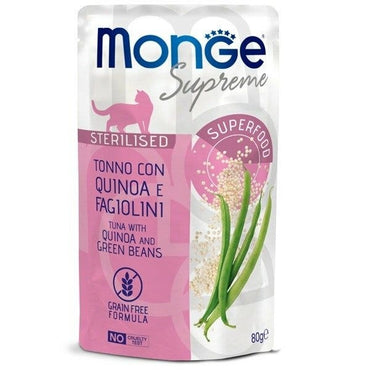 Monge Supreme Pezzetti di Tonno con Quinoa Fagiolini Cibo Umido Gatti Adulti Sterilizzati 80g
