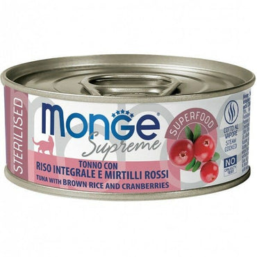 Monge Supreme Tonno Riso Integrale e Mirtilli Rossi Cibo Umido Gatti Adulti Sterilizzati 80g