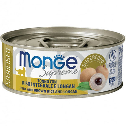 Monge Supreme Tonno Riso Integrale e Longan Cibo Umido Gatti Adulti Sterilizzati 80g