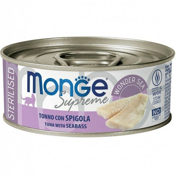 Monge Supreme Tonno SpigolaCibo Umido Gatti Adulti Sterilizzati 80g