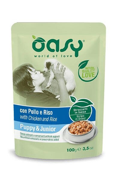 Oasy Straccetti In Salsa Con Pollo E Riso Per Cuccioli Bustina 100g