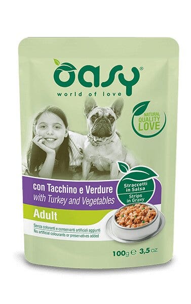 Oasy Straccetti In Salsa Con Tacchino E Verdure Per Cani Adulti Bustina 100g