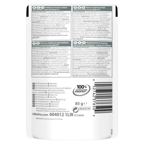 Hill's Science Plan Sterilised Cat Young E Adult Bocconcini Tacchino Per Gatti Bustina 85g