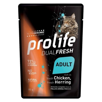 Prolife Dual Fresh Pollo E Aringa Freschi Cibo Umido Per Gatti Adulti Bustina 85g