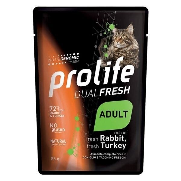 Prolife Dual Fresh Coniglio E Tacchino Freschi Cibo Umido Per Gatti Adulti Bustina 85g