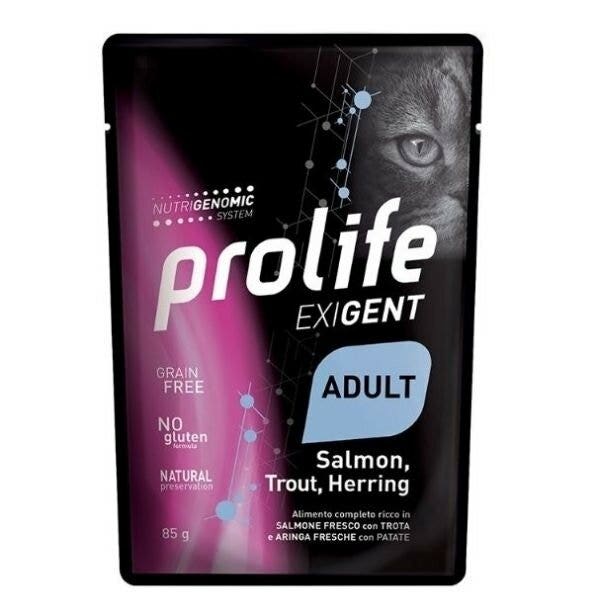 Prolife Cat Exigent Adult Cibo Umido Salmone Trota E Aringa Per Gatti Adulti 85g