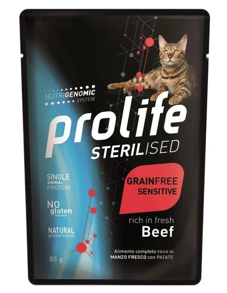 Prolife Sterilised Cat Grainfree Sensitive Cibo Umido Manzo Per Gatti Adulti 85g