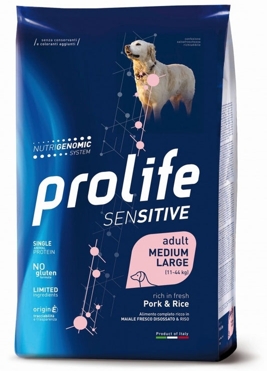 Prolife Dog Sensitive Pork & Rice Cibo Secco Per Cani Adulti Taglia Media/Grande Sacco 10 kg
