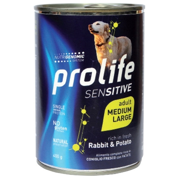 Prolife Sensitive Coniglio Con Patate Cibo Umido Per Cani Adulti Taglia Media/Grande Lattina 400g