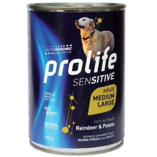 Prolife Sensitive Renne Con Patate Cibo Umido Per Cani Adulti Taglia Media/Grande Lattina 400g