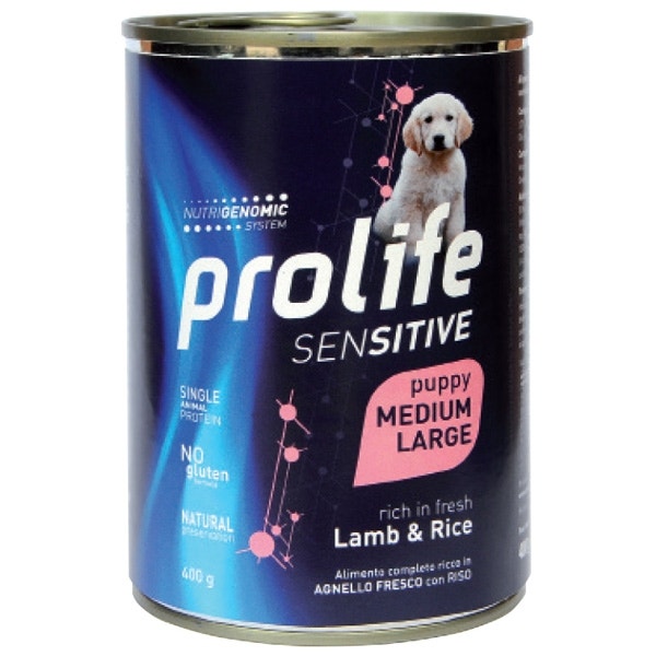 Prolife Sensitive Agnello Fresco Con Riso Cibo Umido Per Cuccioli Taglia Media/Grande Lattina 400g