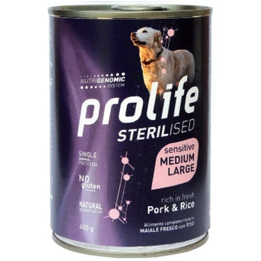 Prolife Sterilised Maiale Fresco Con Riso Cibo Umido Per Cani Adulti Taglia Media/Grande Lattina 400g
