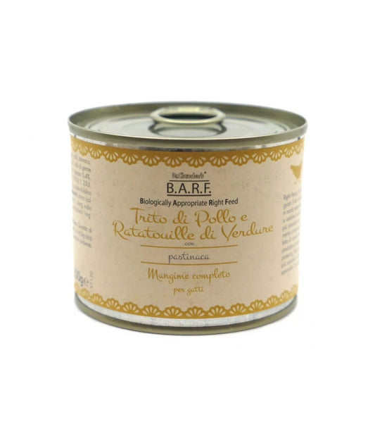 Barf Menu Completo Gatto Trito Di Pollo E Ratatouille Di Verdure Con Pastinaca 200g