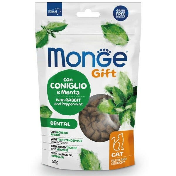 Monge Gift Dental Snack Per Gatti Adulti Coniglio e Menta 60g