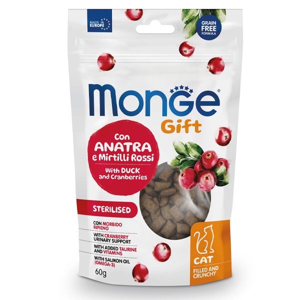 Monge Filled & Crunchy Sterilised Snack Per Gatti Anatra E Mirtilli Rossi 60g