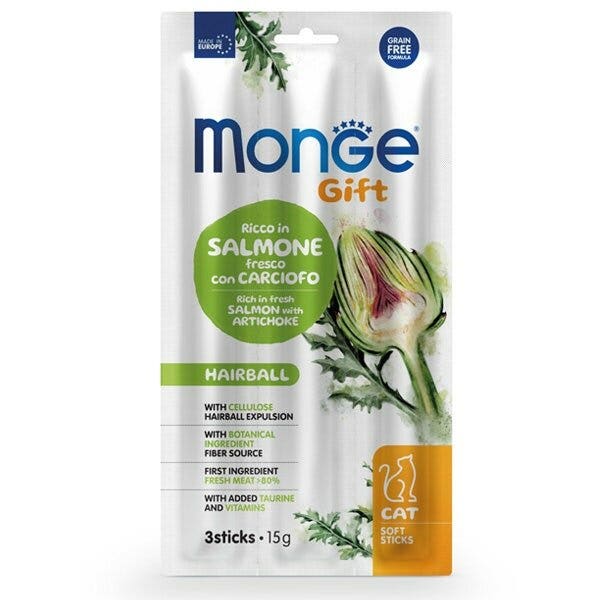 Monge Soft Sticks Hairball Per Gatti Salmone Fresco Con Carciofo 15g