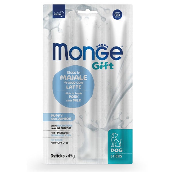 Monge Sticks Accrescimento Per Cani Puppy/Junior Maiale Fresco Con Latte 45g