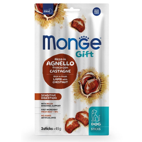 Monge Sticks Sensitive Digestion Per Cani Adulti Agnello Fresco Con Castagne 45g