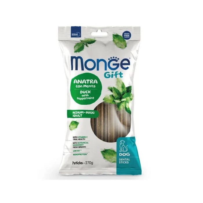 Monge Dental Sticks Anatra Con Menta Per Cani Adulti Medium/Maxi 270g