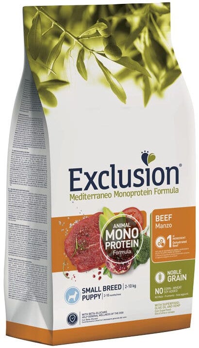 Exclusion Mediterraneo Monoprotein Noble Grain Cibo Secco Manzo Per Cani Adulti Taglia Piccola Sacco 500g