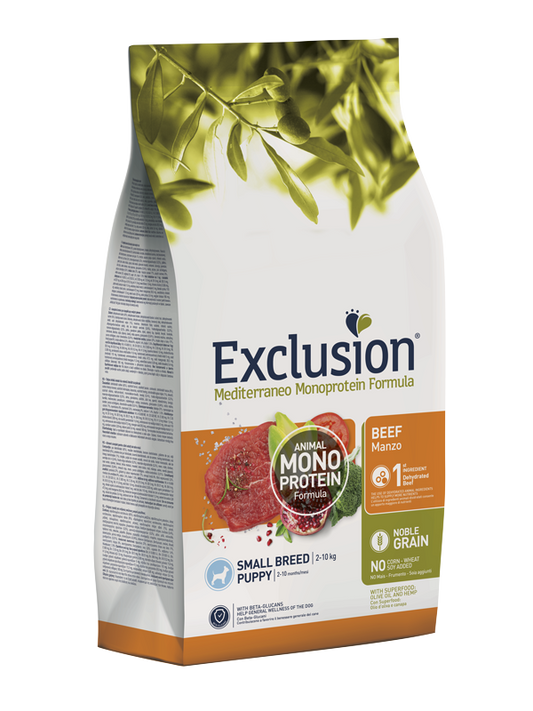 Exclusion Mediterraneo Monoprotein Noble Grain Cibo Secco Manzo Per Cani Adulti Taglia Piccola Sacco 500g