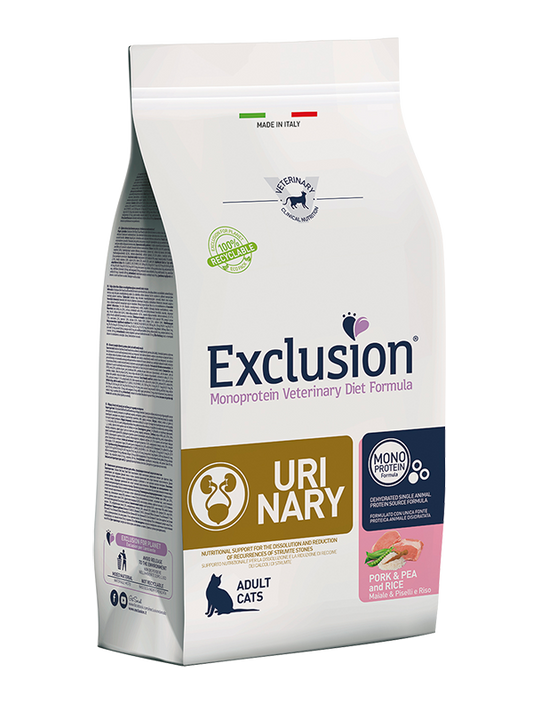 Exclusion Monoprotein Vet Diet Urinary Cibo Secco Maiale Piselli E Riso Per Gatti 1,5kg