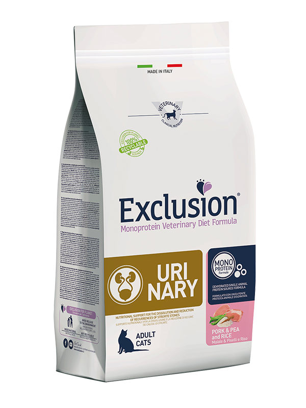 Exclusion Monoprotein Veterinary Diet Urinary Maiale Piselli E Riso Per Gatti Sacco 300g