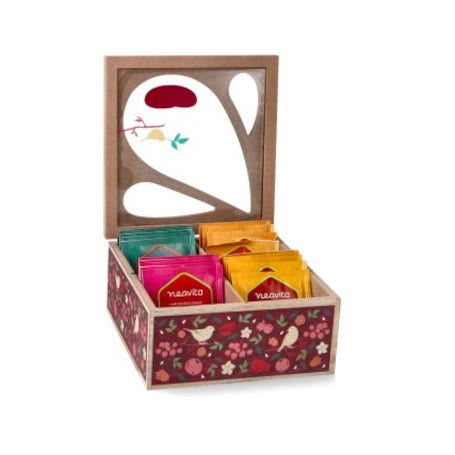 Neavita Cofanetto In Legno Bio Rosso A 4 Scomparti Con 20 Tisane Assortite