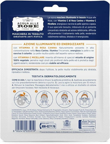 Acqua Alle Rose Maschera In Tessuto Illuminante Idratante Antifatica