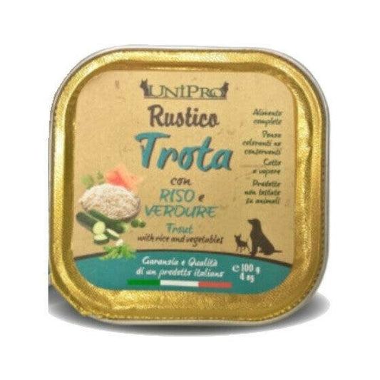 Unipro Rustico Cibo Umido Trota E Riso E Verdure Per Cani Vaschetta 100g