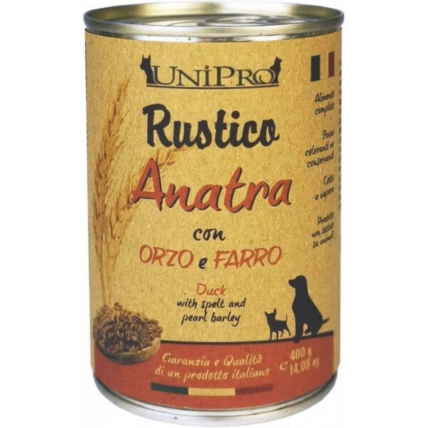 Unipro Rustico Anatra Orzo Farro Cibo Cane Adulto Barattolo 400g